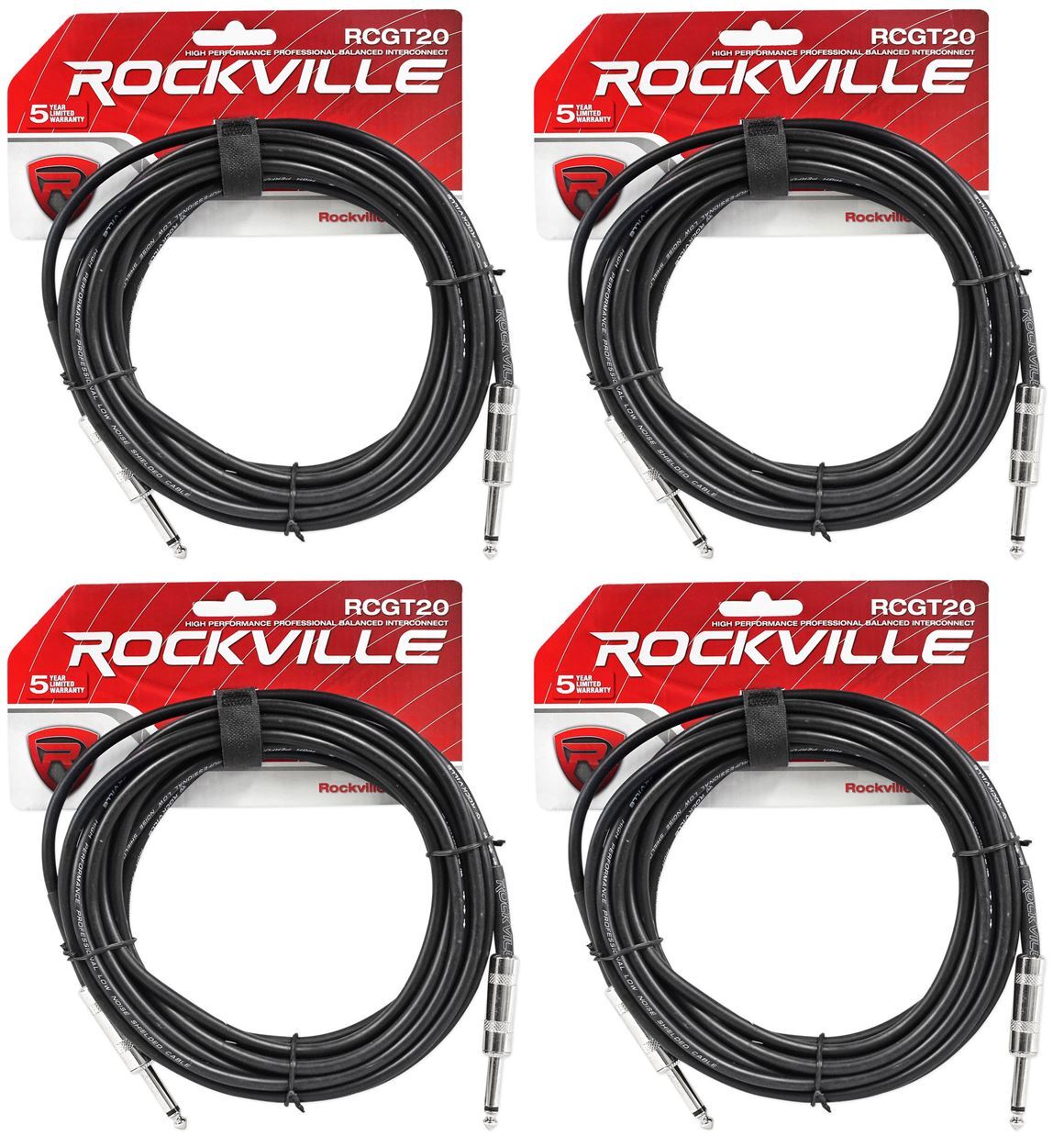 4 Гитарный/инструментальный кабель Rockville RCGT20B 20 от 1/4 TS до 1/4 TS