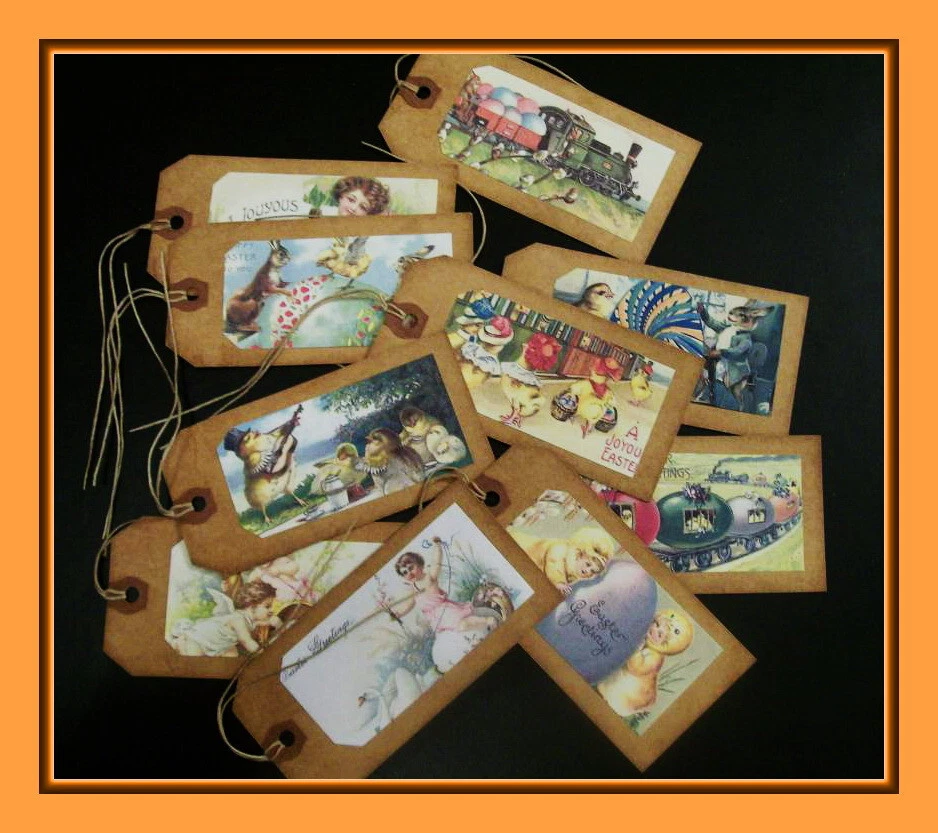 PRIMITIVE STYLE EASTER DESIGNED HANG TAGS - SET OF TEN - Image 2 of 2