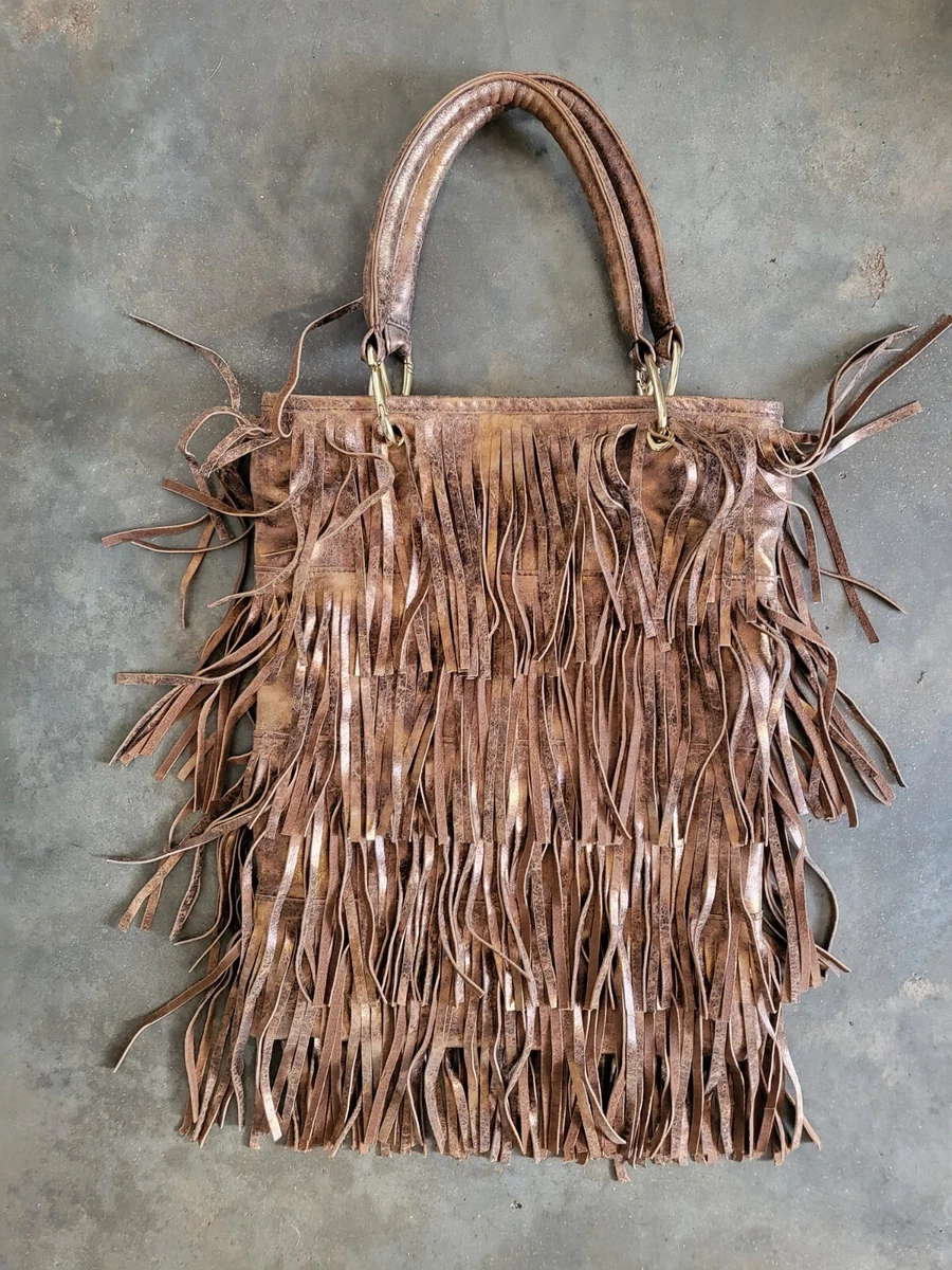 Boho Fringe Distressed Leather Handbag