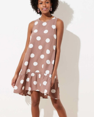 Loft PETITE POLKA DOT TIE BACK SWING DRESS  DESERT TAUPE sold out 89.99 