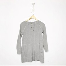 ST. JOHN Lace Up Raglan Tunic Sweater heathered gray viscose womens S Small