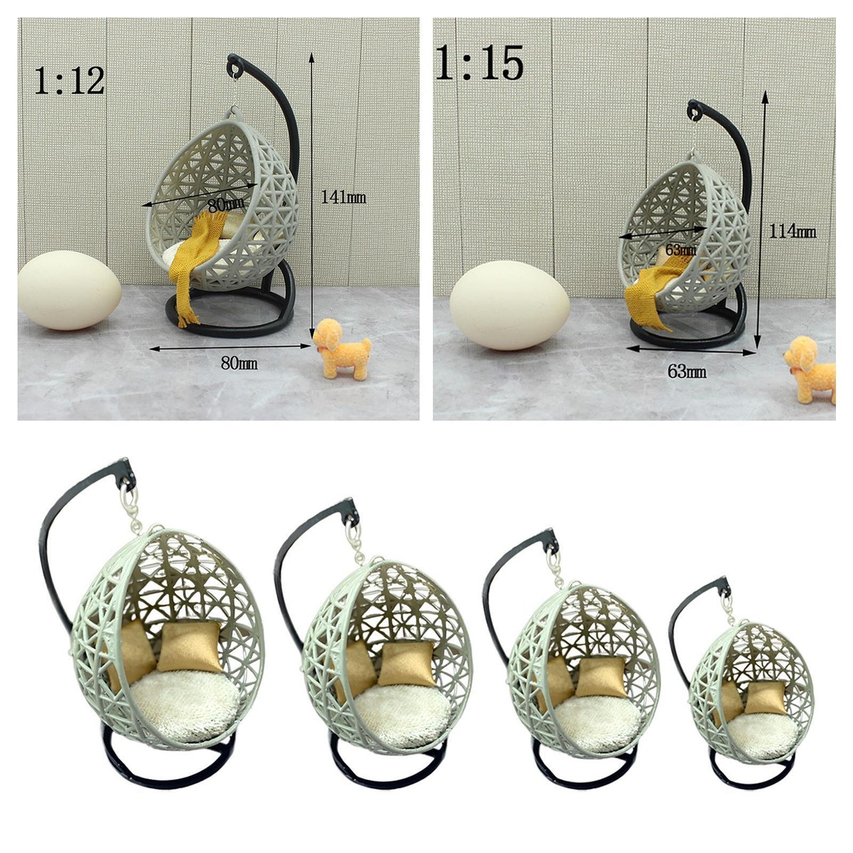 2 Stück Miniatur Hängesessel - Mit Kissen & Decke | Puppenhaus Möbel Deko