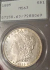 1885 Morgan Silver dollar - PCGS MS 63 Rattler, Light Toning Both sides 4081