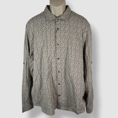 Perry Ellis Men's Gray Geo Print Double Face Button Up Shirt Size M