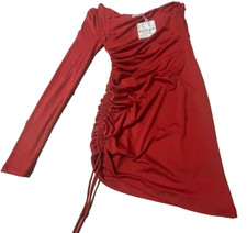 Rumor Womens Bodycon Dress Red One Long Sleeve One Shoulder Ruched Side Size 8