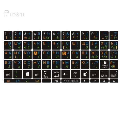 Adesivi tastiera 4in1 RUSSO IT EN UA EXCLUSIVE per portatile e pc 13x13mm PROMO! - Foto 2 di 7