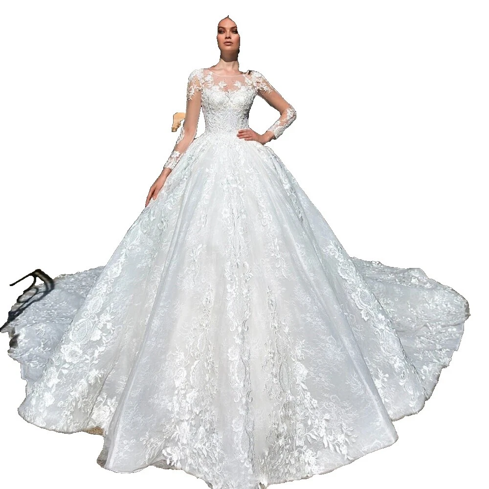 Organza Lace Scoop Neck Wedding Dresses