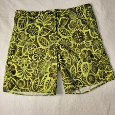 Roundtree  Yorke First Wave Board Shorts Men's L Yellow Green Floral Swim Trunk