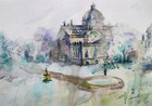 Original Watercolor Painting Misty Landscape Painting Castell Wall Art