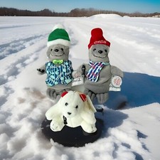 2 Cute Coca Cola Seal Bean Bag Plush 8" 1999 Coke Polar Bear Christmas Ornament