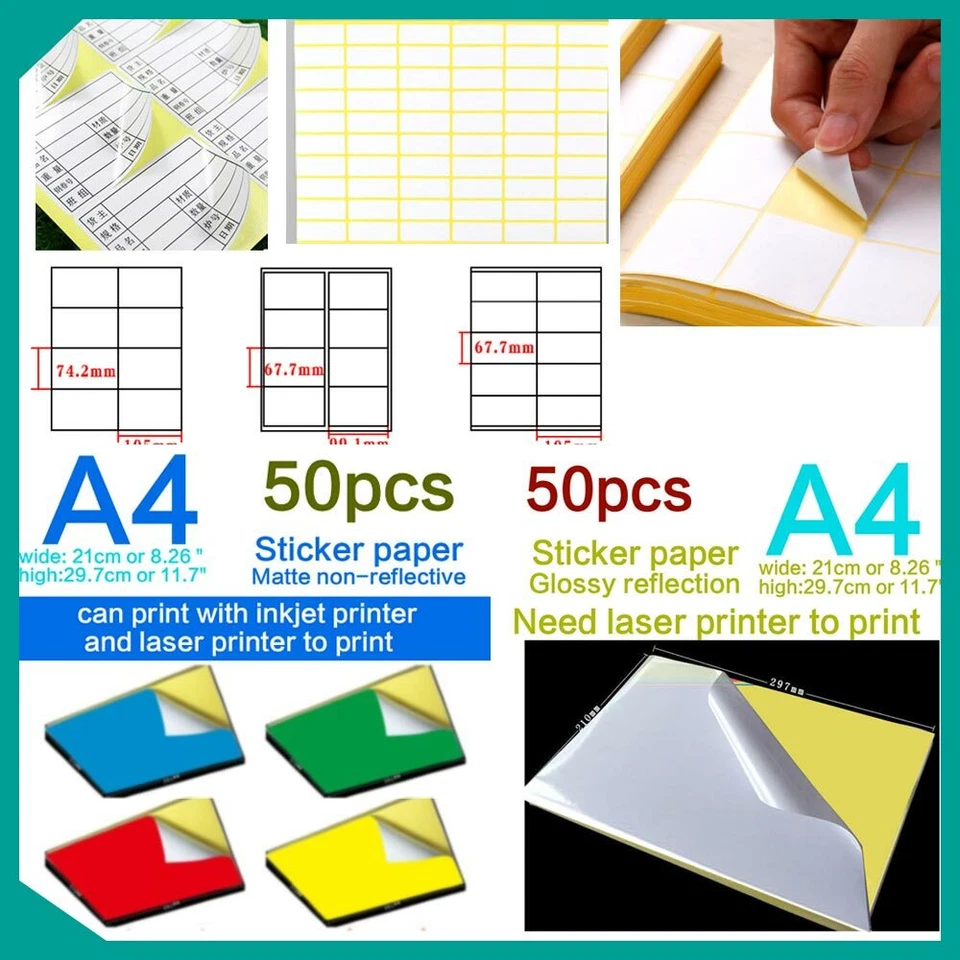 Color A4 Paper Self Adhesive Print Shipping Label Goods Mark Tags Paper Lot - Image 2 of 2