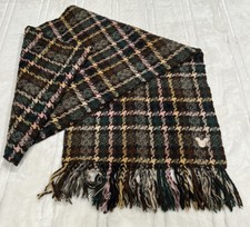 Disney Fringed Scarf Brown Plaid Green Pink Yellow Embroidered Mickey