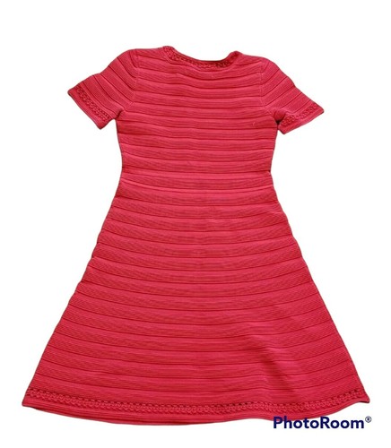 Karl Lagerfeld Paris Designer Red Textured Stripe Dress Size S Cocktail Midi - Picture 2 of 3