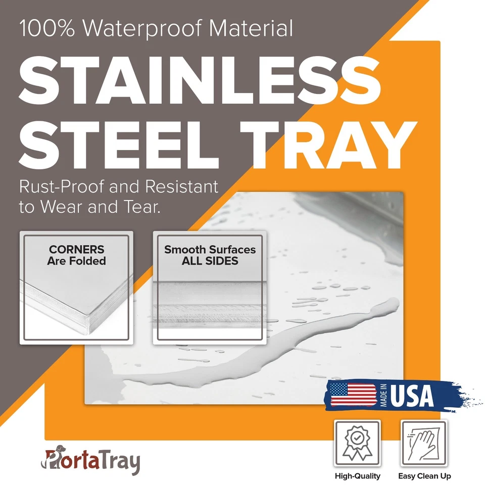 PortaTray Dog Crate Tray Pet Crate Pan Stainless Steel Dog Crate-29.5"x17.5"x1" - Image 4 of 4