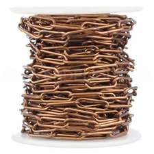 Paperclip Chain - 3/16" x 5/8" Link - Antique Copper Color - 25 Feet - Jewelry