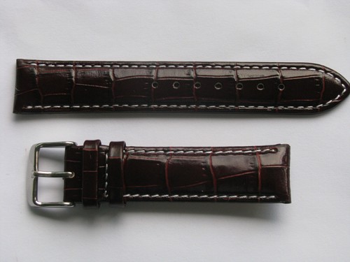 deBeer 120CW Genuine Leather w/Crocodile Grain Watch Band, Brown 19mm New  - Picture 1 of 3