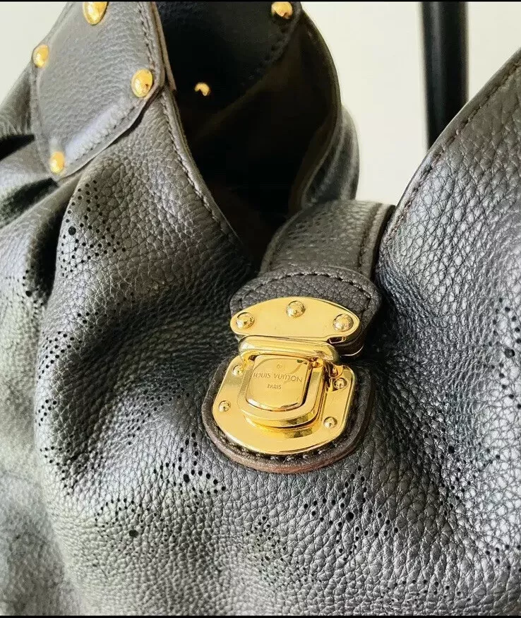 Louis Vuitton Black Mahina Leather L Hobo Bag.  Luxury