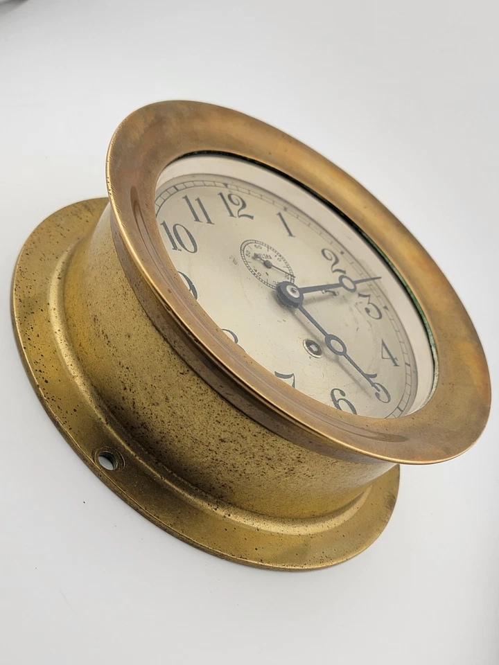 Raro Antiguo Reloj Chelsea Latón Envíos Primera Guerra Mundial Esfera 6" EE. UU. Marina circa 1910. Funcionando. Foto 2 de 4