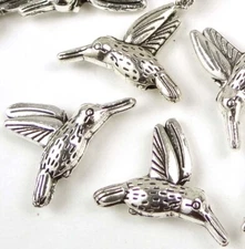 10 Hummingbird Flying Bird Charm Silver Pewter / Alloy beads 18x14mm