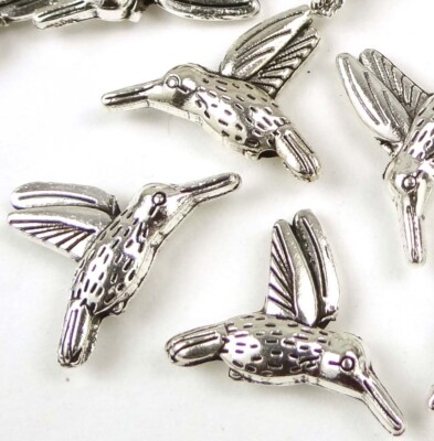 10 Hummingbird Flying Bird Charm Silver Pewter / Alloy beads 18x14mm
