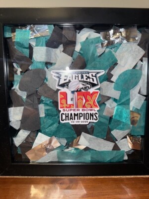 Super Bowl LIX Eagles Confetti Authentic 300+ Pieces in Framed Shadow Box w/Logo