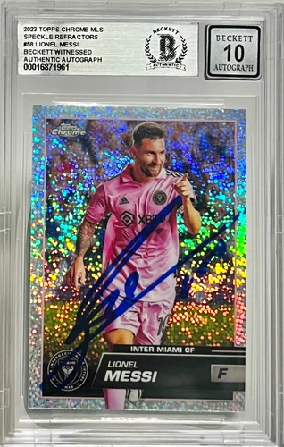 2023 Topps Chrome MLS Lionel Messi Signed Inter Miami Card #58 Beckett Auto 10