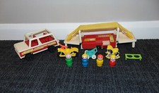 Vintage Fisher Price Play Family Car And Pop Up Camper 992 All Figures  Extras