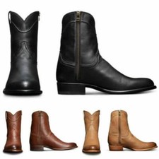 Men Ankle Boots Shoes faux Leather Western Cowboy Short Calf Boots Flat Heel