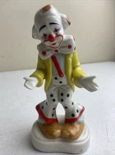 Homco Circus Clown Figurine  1445 Yellow Coat Polka Dots Porcelain Vintage