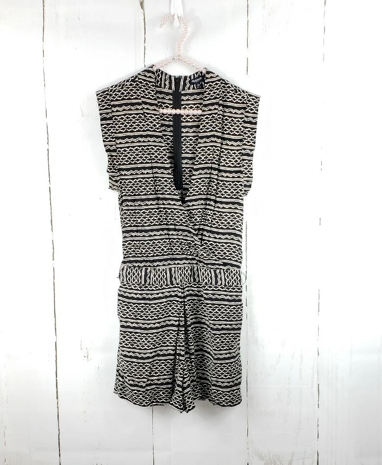 Madewell 100% Silk Kimono Romper in Tidalwave Print Size Small S Black White - Image 3 of 4