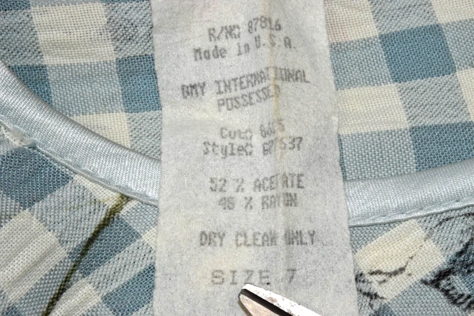 Vestido Vintage Poseído Talla 7 Años 80 Azul Guinga Flores Cinturón 2 Capas Hecho en EE. UU. Foto 4 de 4