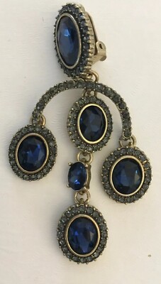 Boucles D'oreilles Oscar De La Renta - Cristaux Bleus, Clips, Sans Emballage