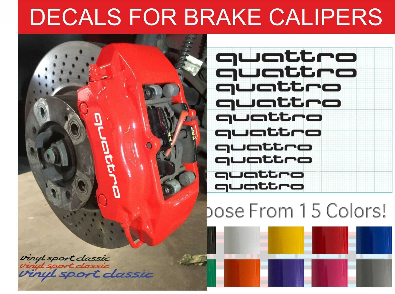 Quattro decals stickers for brake calipers emblem red WHITE PREMIUM audi a4 a6