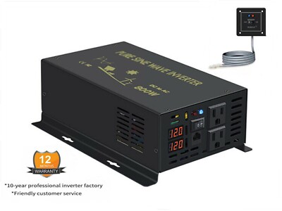 800W Power Inverter 12V to 120/220V Pure Sine Wave Remote Generator Truck Motor