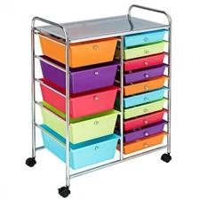 15-Drawer Utility Rolling Organizer Cart with Multi-Use Storage-Multicolor - Col