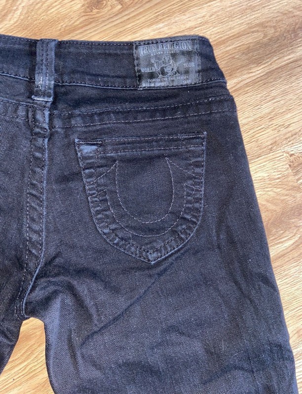 True Religion World Tour Women’s Black Bootcut Denim Jeans 5-Pocket Logo, 27