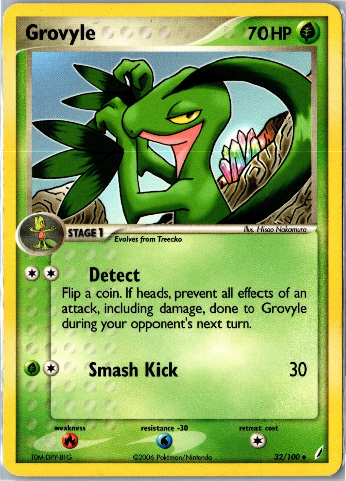 Pokemon Card - Grovyle 32/100 Crystal Guardians Uncommon Lightly Played