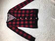 12PM by Mon Ami Cardigan Sweater Womens Medium Buffalo Plaid Button Made in USA