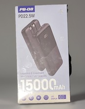 Portable Charger with Built-in Cables AC Wall Plug 15000mAH Power Bank PD 22.5W