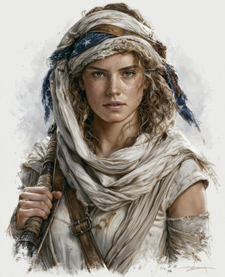 Rey in Desert Wraps with a Staff and a Layered Headscarf Print - 991644778