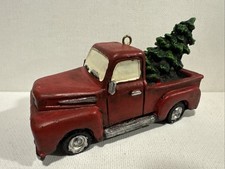 Red Pickup Truck with Tree in Bed Christmas Ornament Resin 4