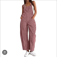 Corduroy Overalls Womens XS Pink Wide Leg Retro Cottagecore Artsy Academia