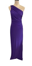 Ralph Lauren Evening Formal Dress Sz 10 Tall Purple One Shoulder Ruched Maxi