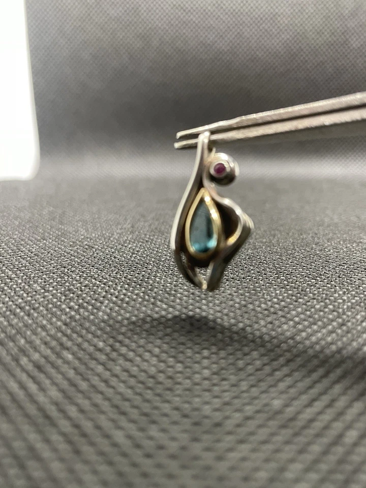 OOAK Hand Made Sterling And 18k Gold Tourmaline And Sapphire Pendant - Image 4 of 4