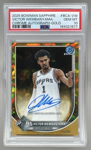 Victor Wembanyama 2025 Bowman Chrome Sapphire Gold Refractor Auto 46/50 PSA 10