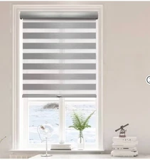 Gray Polyester 27 in.W x 72 in.L Blackout Cordless Zebra Fabric Roller Shades