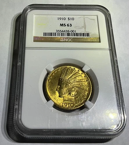 NGC MS63 1910 Indian $10 Gold Eagle 0.4838 Oz Gold US Coin 3554438-001