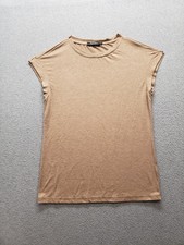 Automet Women Tops S Brown Cap Sleeve Round Neck Comfortable Summer Everyday