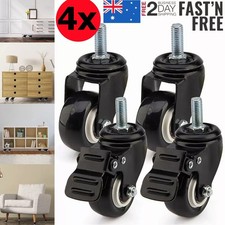 1.5" PU 4PCS SET M8X25MM Polyurethane Castor Wheels With Brake Swivel Castors~