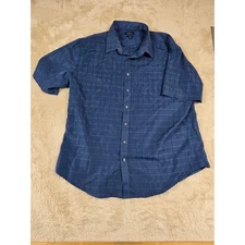 Crofts & Barrow Mens Blue Plaid Short Sleeve Button Up Easy Care Shirt XL